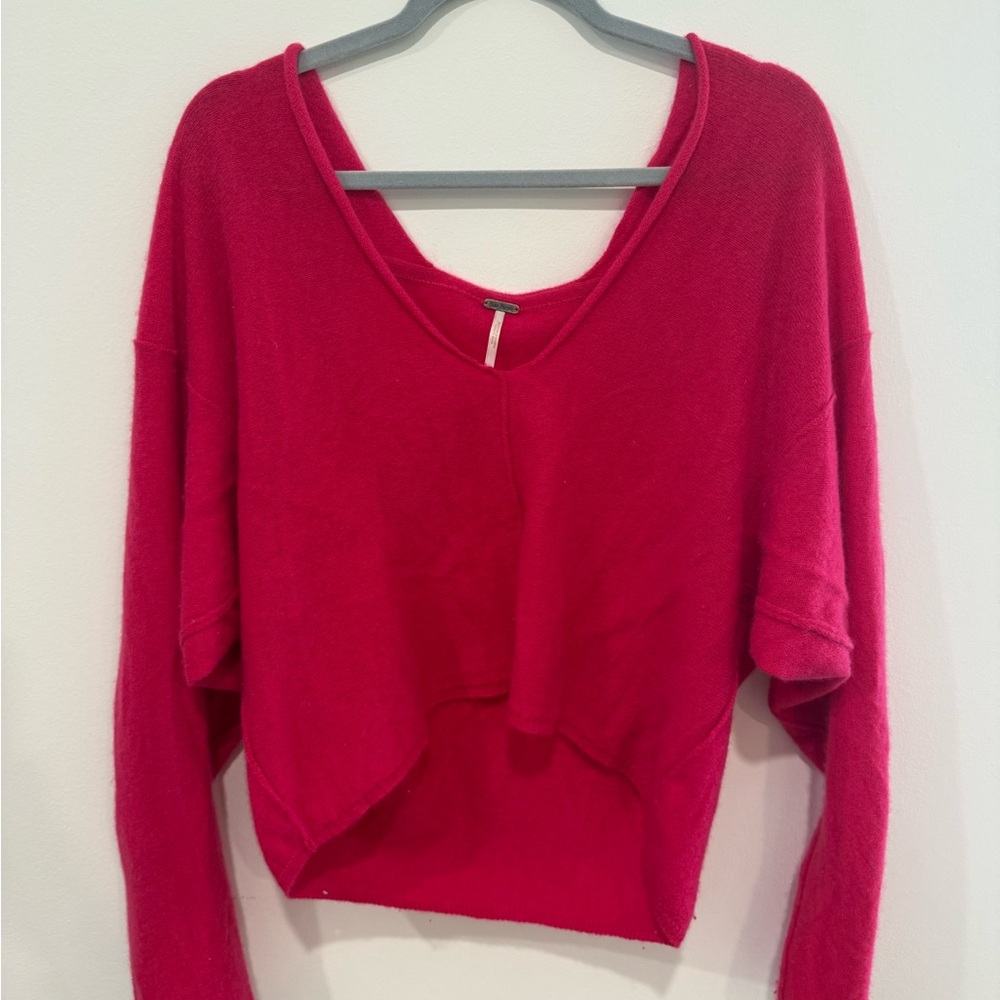 Free People 100% Cashmere Pink Slouchy Cropped Sweater
